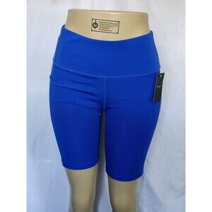 S/M Size Womens High Waist Royal Blue Bike Size Yoga Shorts. Side With Mesh Pane